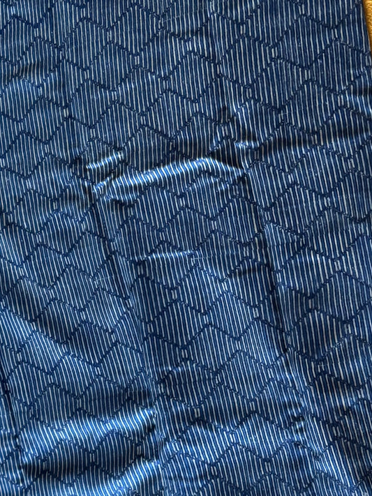 Indigo Blue Chanderi Block Printed Saree | Floral & Geometric Jaal