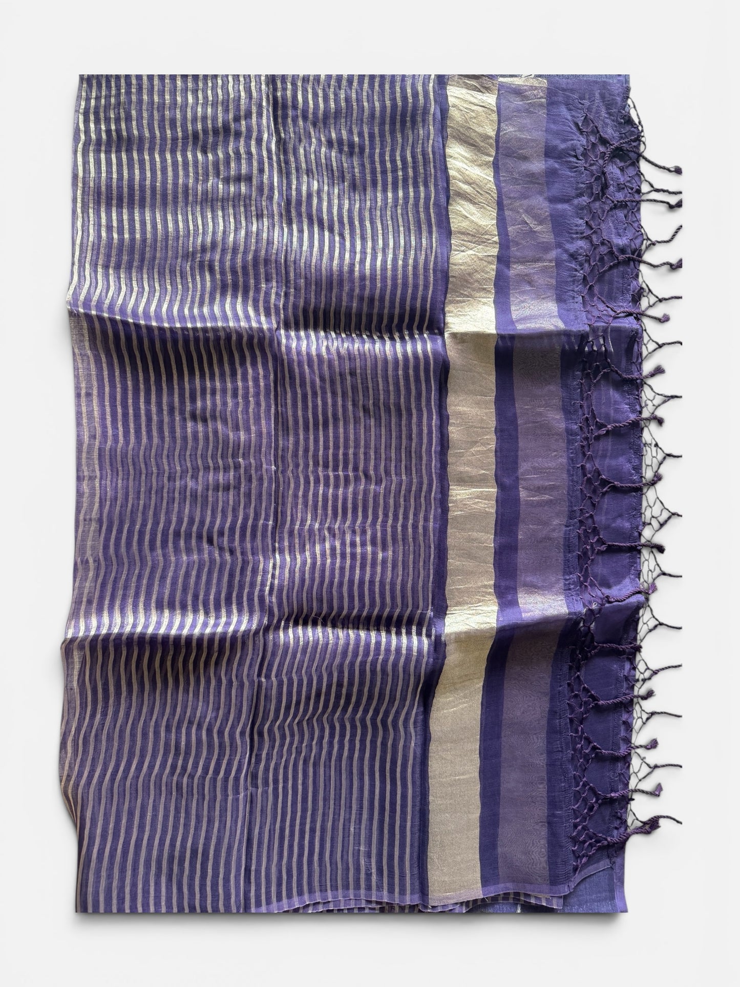 Deep Purple Pure Tussar Silk Suit Set | Floral Applique & Zari Stripe Dupatta