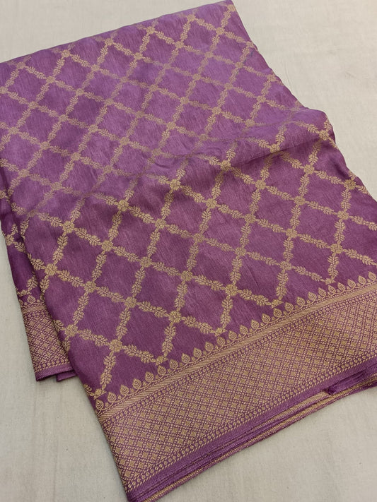 Purple-Geometric Pattern-Banaras Crepe Saree