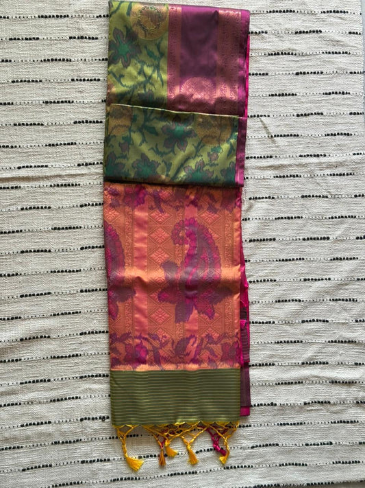Green n Pink-Pochampalli Silk Saree