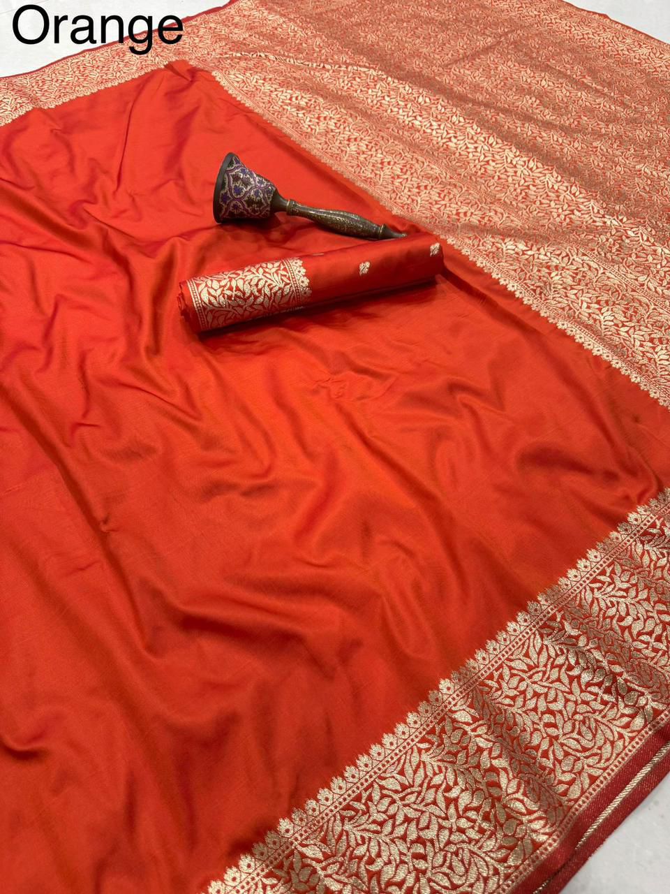Orange-Weaving Pallu-Banarasi Silk Saree