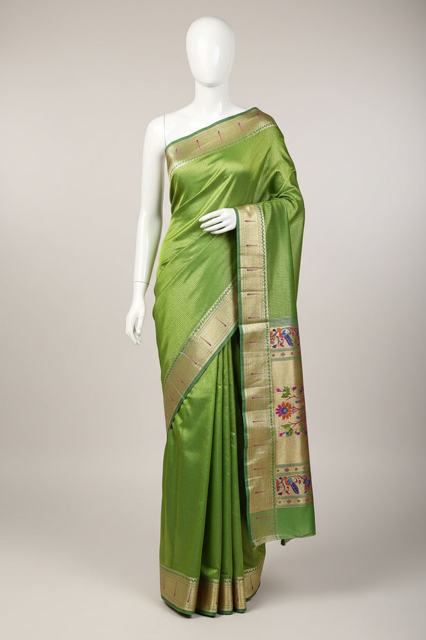 Green-Paithani Kanchivaram Tissue Semi Silk Saree