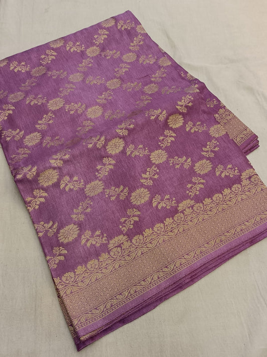 Purple-Geometric Floral Pattern-Banaras Crepe Saree