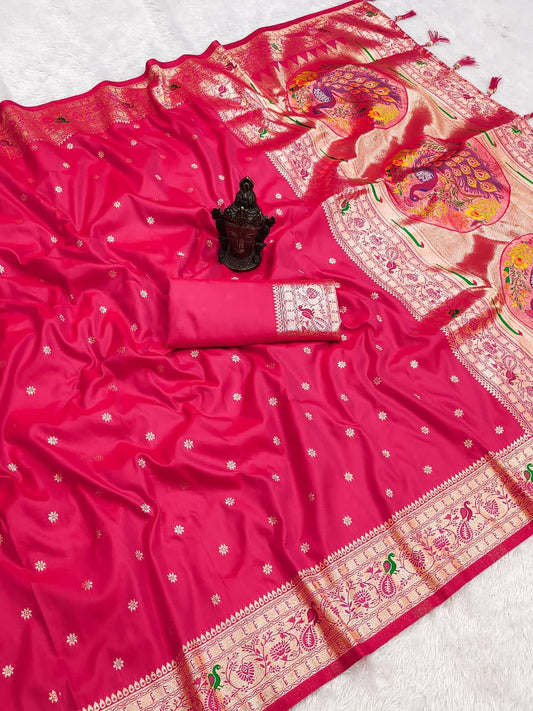 Pink-Peacock Design-Banarasi Silk Saree