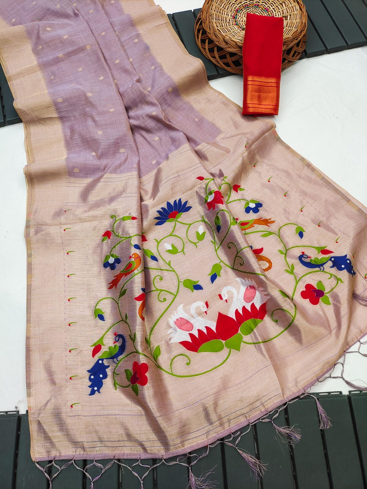 LightPurple-Paithani-Muga Cotton Saree