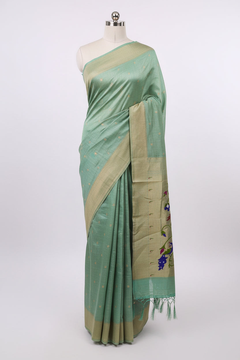 LightBlue-Paithani-Tussar Silk Saree