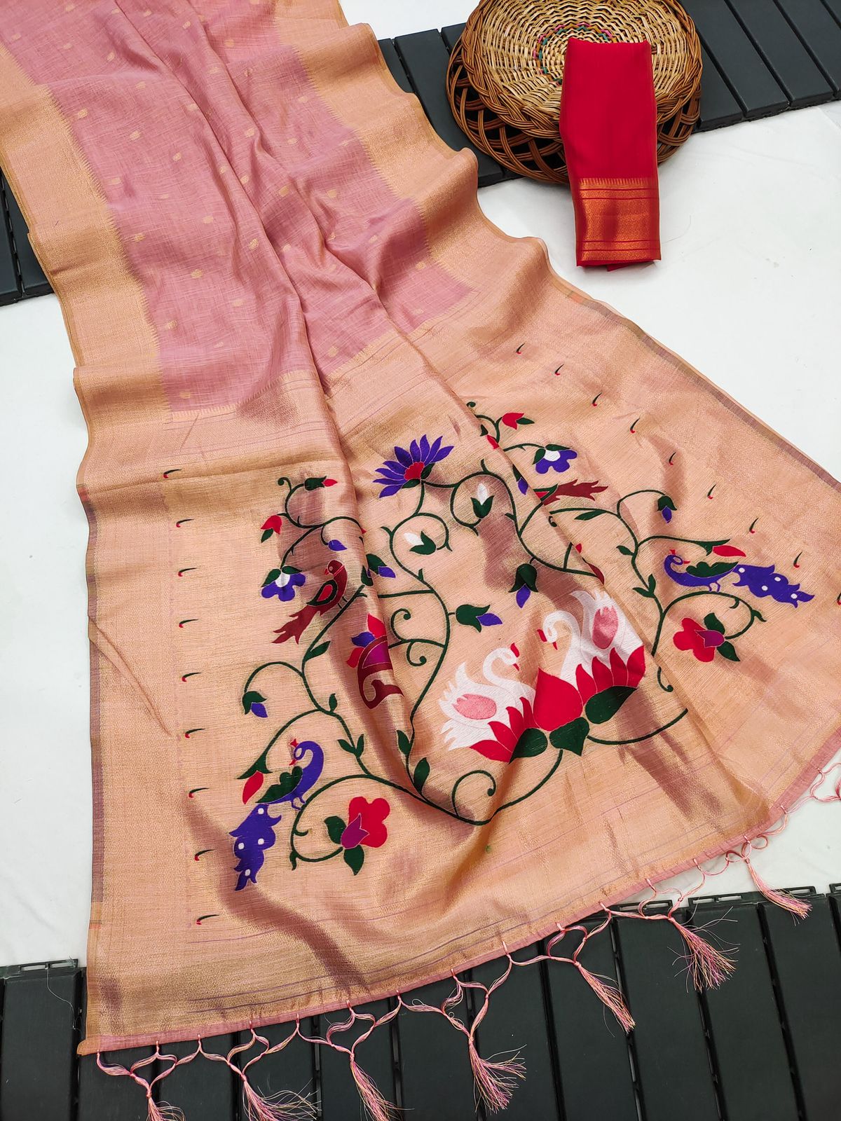 Peach-Paithani-Tussar Silk Saree