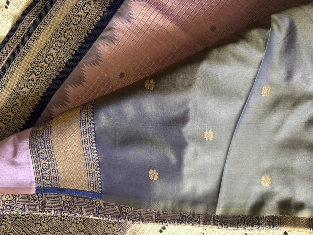 Lavender Lilac n Blue-Checks-Kanchivaram Silk Saree
