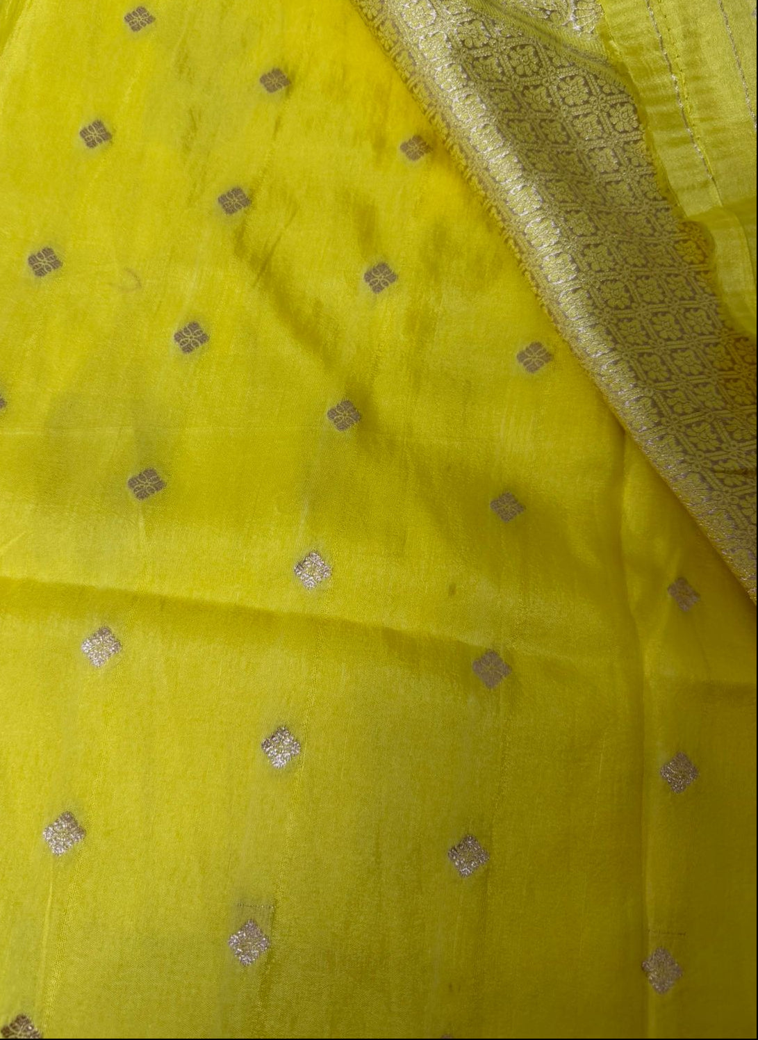 Yellow-Jumka Design-Banarasi Crepe Silk Saree