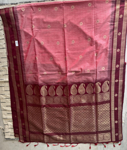 Pink n Maroon-Bit Design-Kanchipuram Soft Silk Saree
