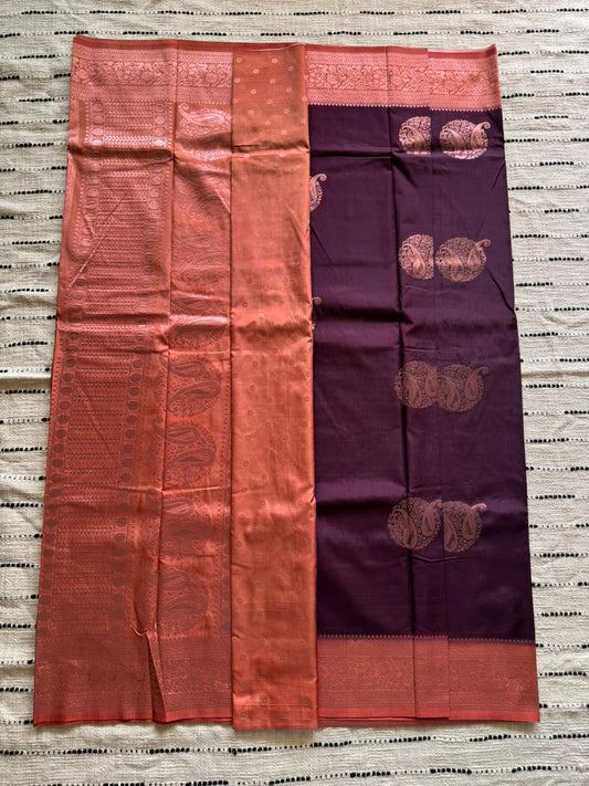Brown n Orange-Masharu Design-Soft Silk Saree