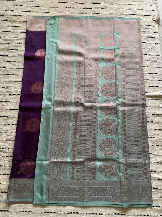 Purple n Turquoise-Masharu Design-Soft Silk Saree