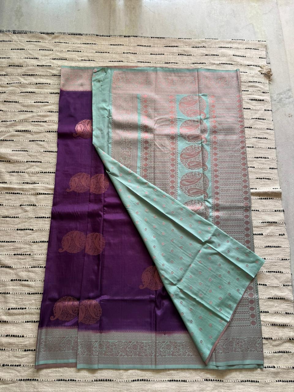 Purple n Turquoise-Masharu Design-Soft Silk Saree