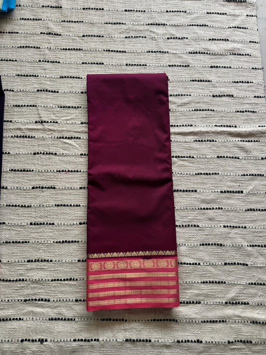 Magenta n Pink-Plain-Mysore Crepe Silk Saree