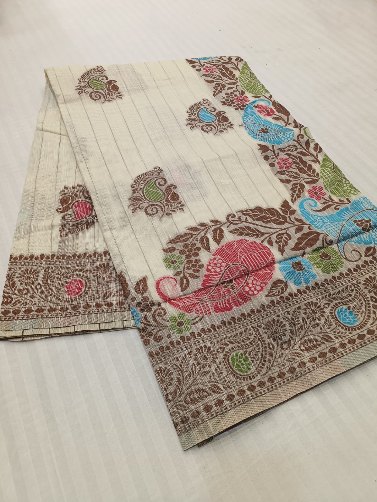 White-Mango Design-Banarsi Semi Silk Saree