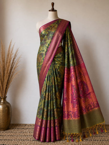 Green n Pink-Pochampalli Silk Saree