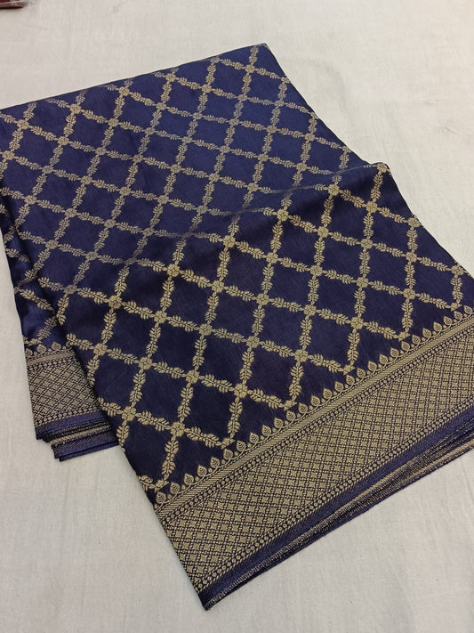 Navy Blue-Geometric Pattern-Banaras Crepe Saree