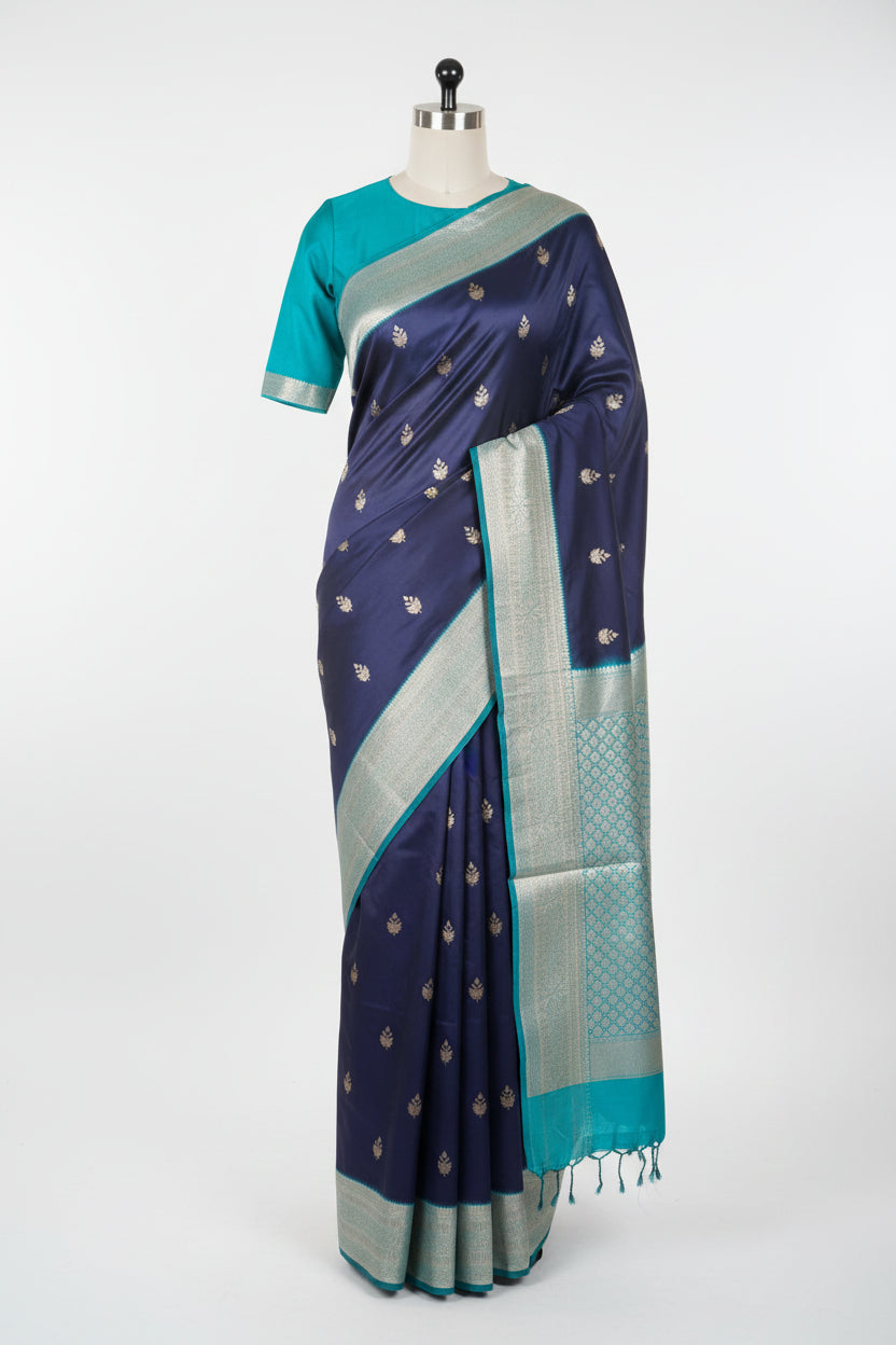 NavyBlue n Turquoise-Butta-Silk Pattu Saree