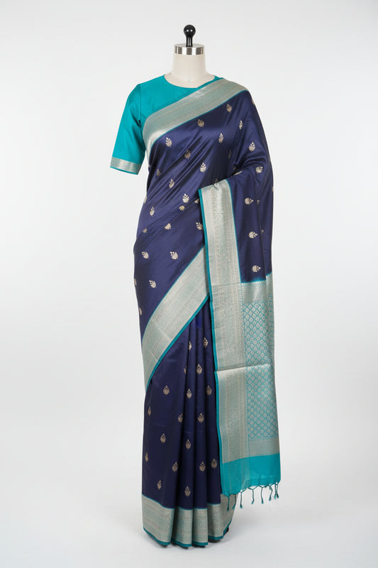 NavyBlue n Turquoise-Butta-Silk Pattu Saree