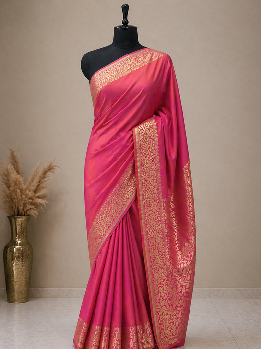 Pink-Weaving Pallu-Banarasi Silk Saree
