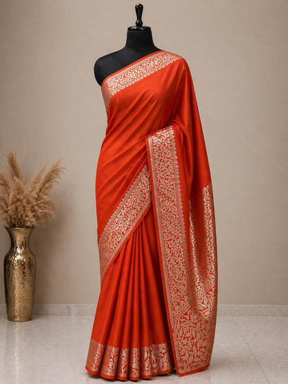 Orange-Weaving Pallu-Banarasi Silk Saree