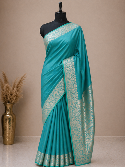 Turquoise-Weaving Pallu-Banarasi Silk Saree