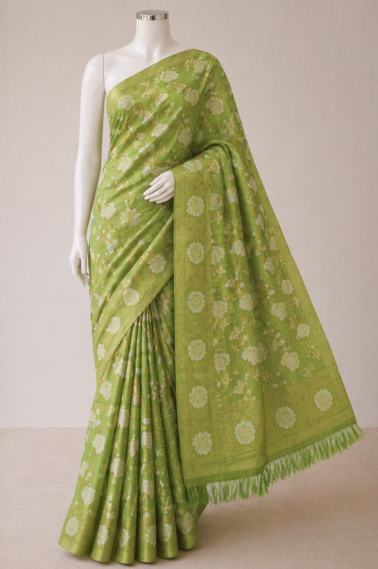 Green-Floral Zari -Semi Silk Saree