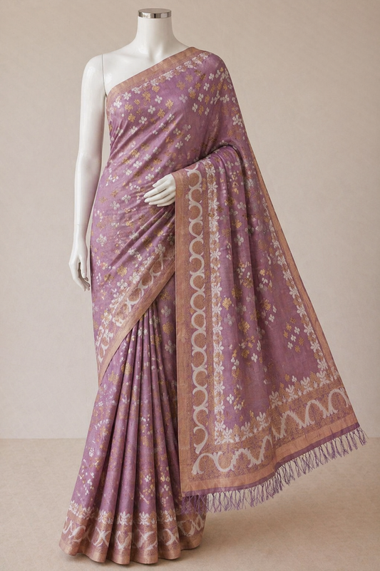 Purple-Geometry Pattern -Semi Silk Saree