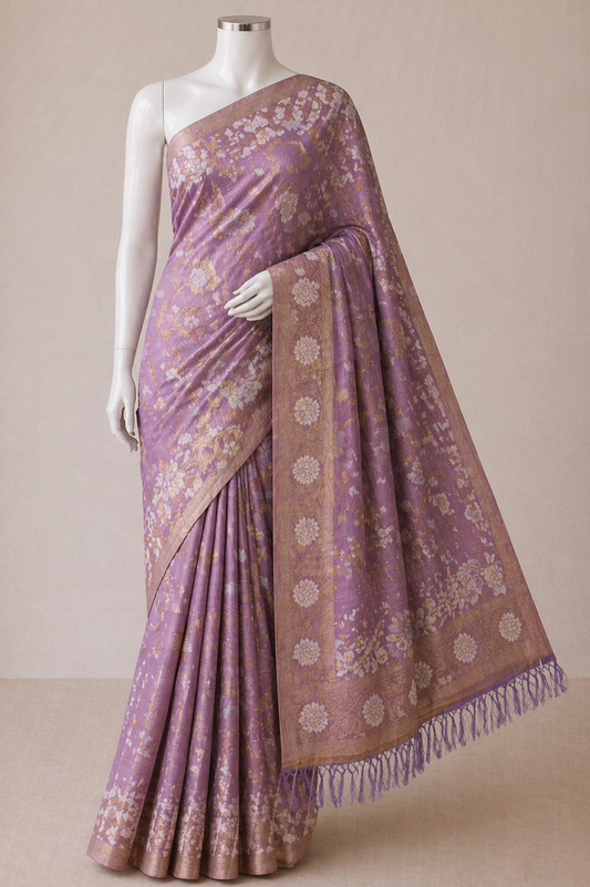 Purple-Floral Zari -Semi Silk Saree
