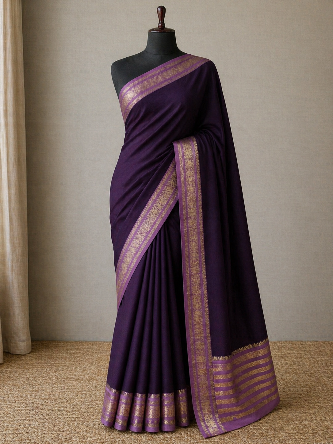 Purple n Lilac-Plain-Mysore Crepe Silk Saree