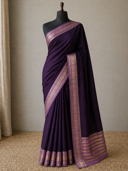 Purple n Lilac-Plain-Mysore Crepe Silk Saree