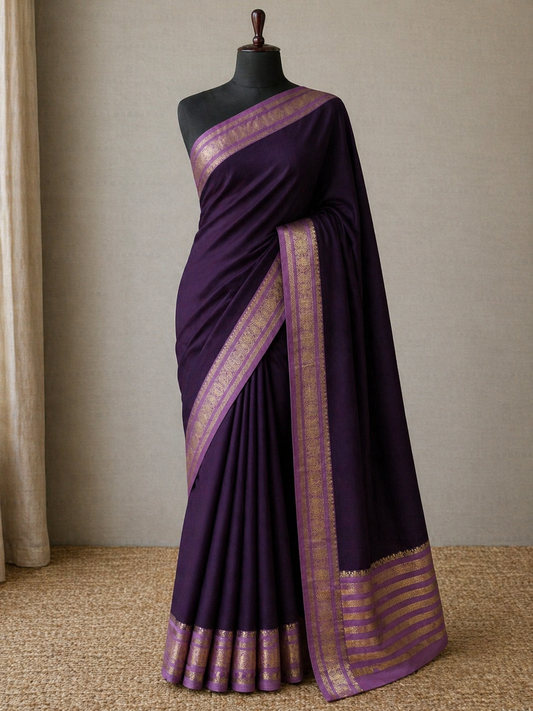 Purple n Lilac-Plain-Mysore Crepe Silk Saree