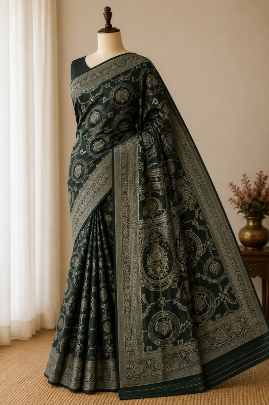 Dark Green-Banarasi Crepe Silk Saree