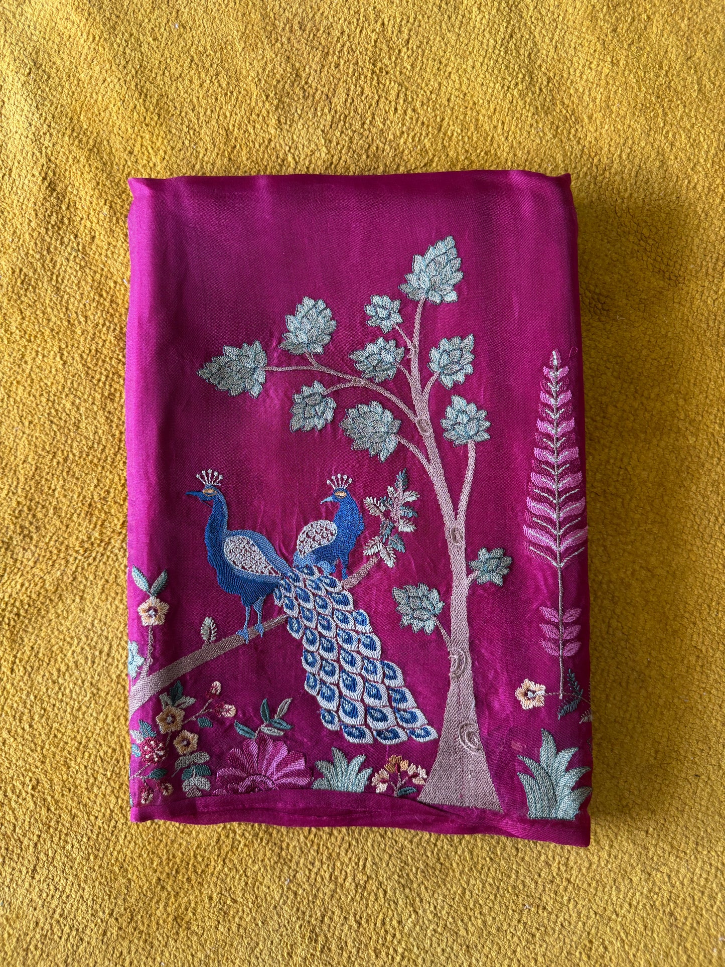 Magenta Pink Pure Organza Suit Set | Resham Peacock Embroidered Handloom Dupatta