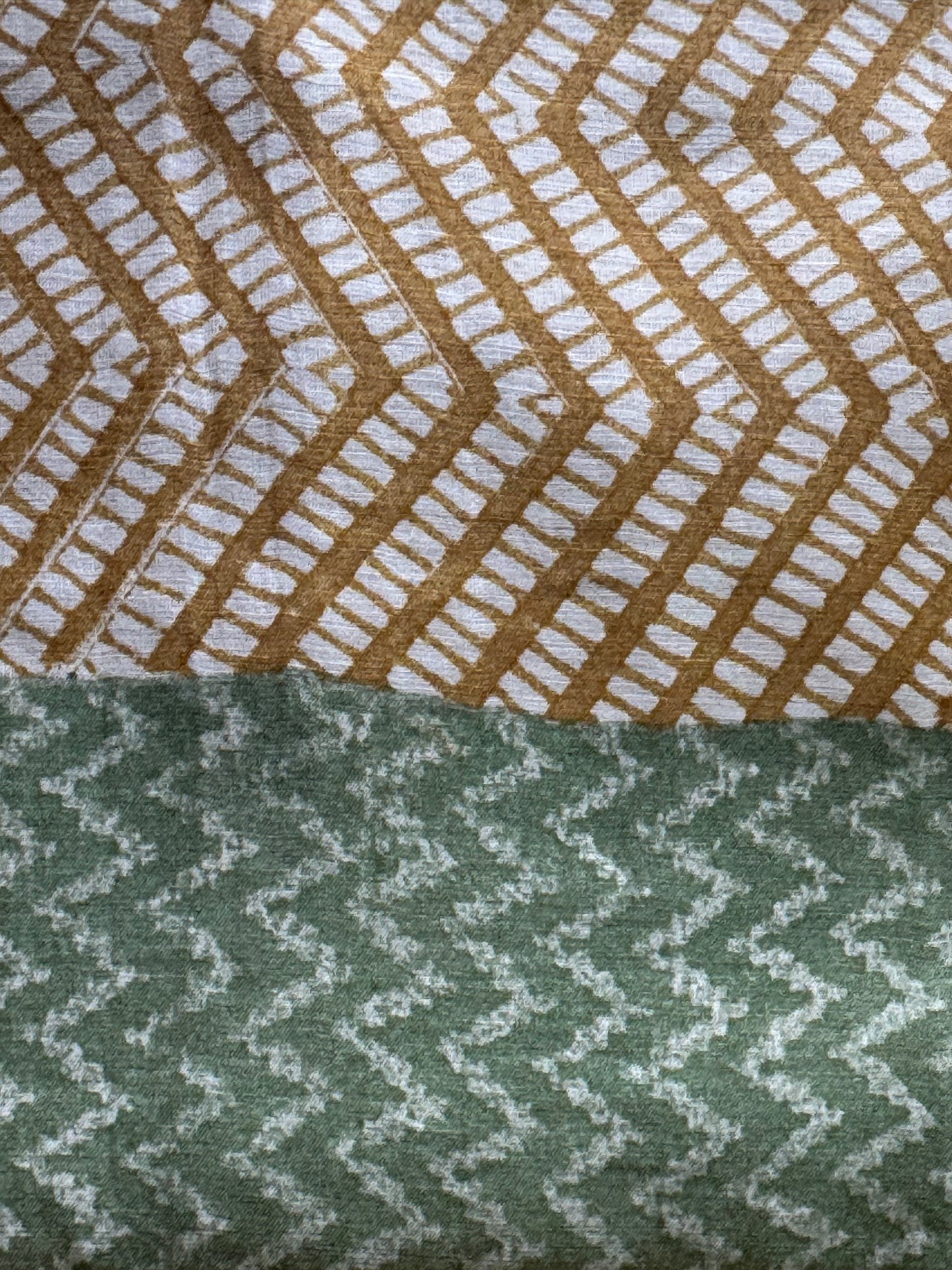 Sage Green Pure Mulmul Cotton Suit Set | Floral Jaal Block Print & Zig-Zag Dupatta