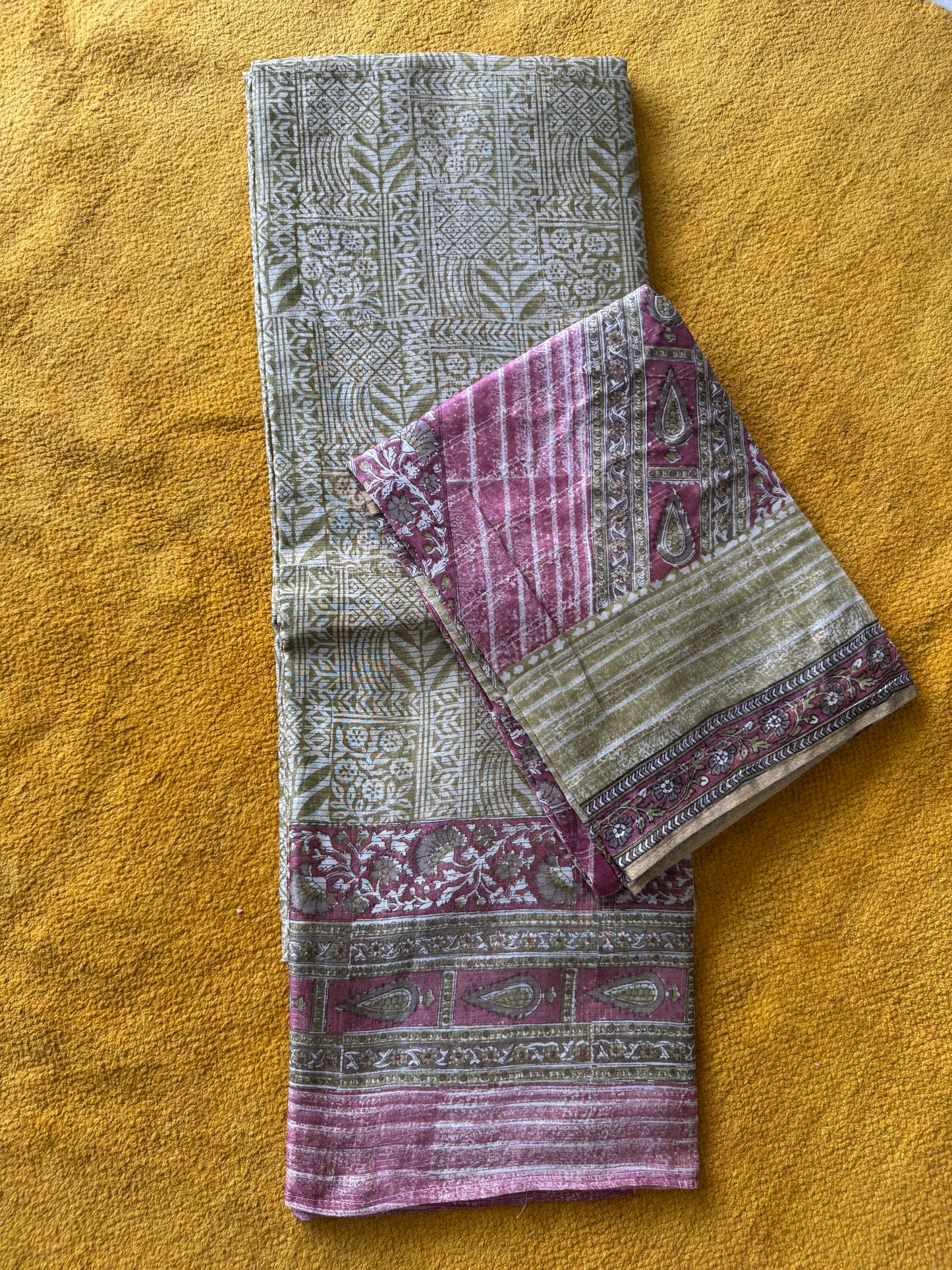 Rose Pink Pure Chanderi Suit Set | Geometric Block Print & Paisley Dupatta