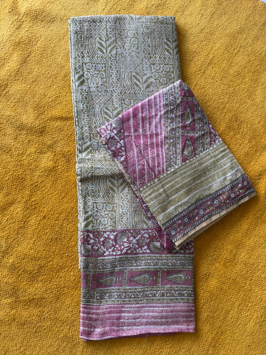 Rose Pink Pure Chanderi Suit Set | Geometric Block Print & Paisley Dupatta