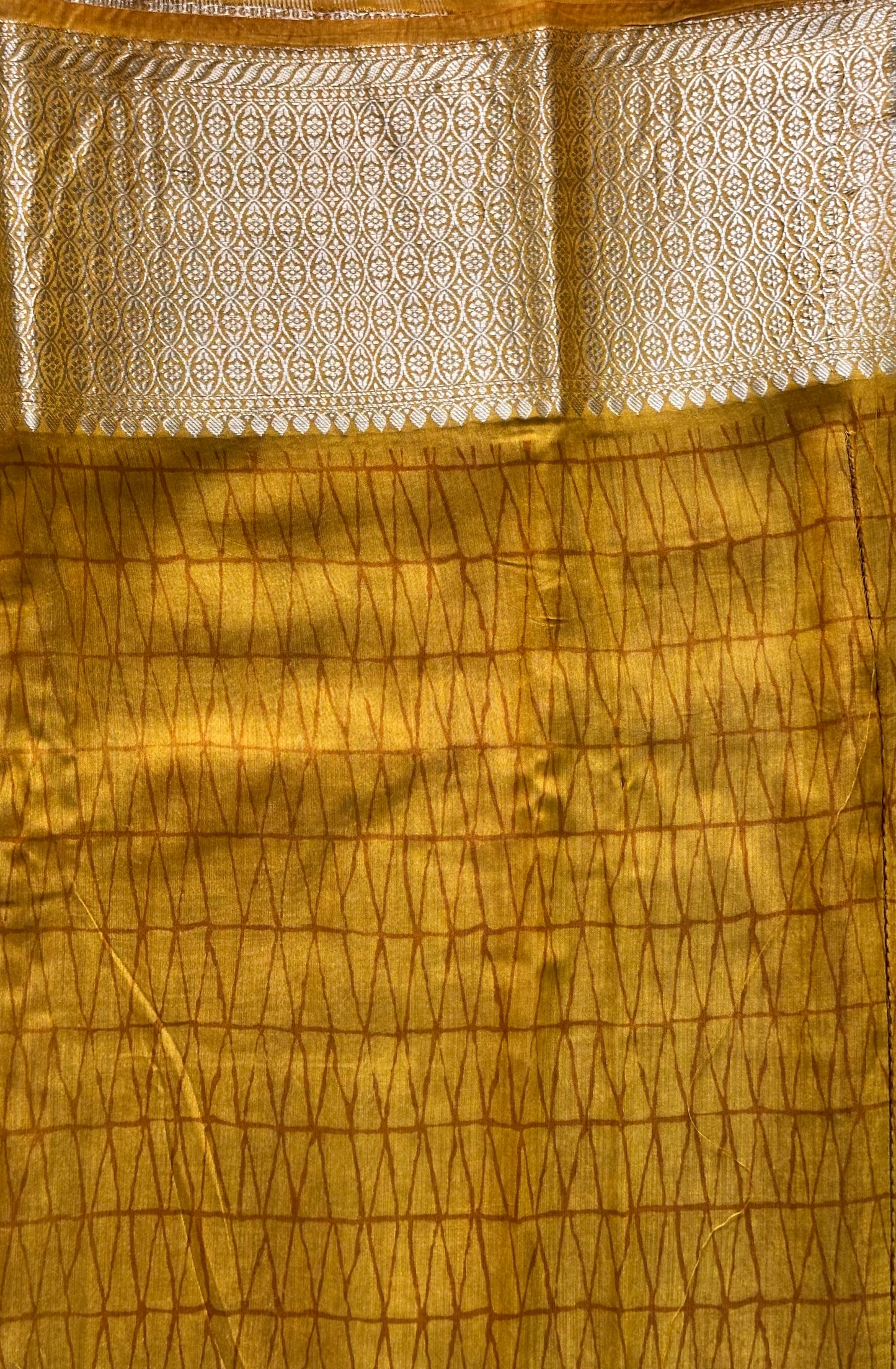 Golden Assam Silk Saree | Rose Floral Print & Gold Zari Border