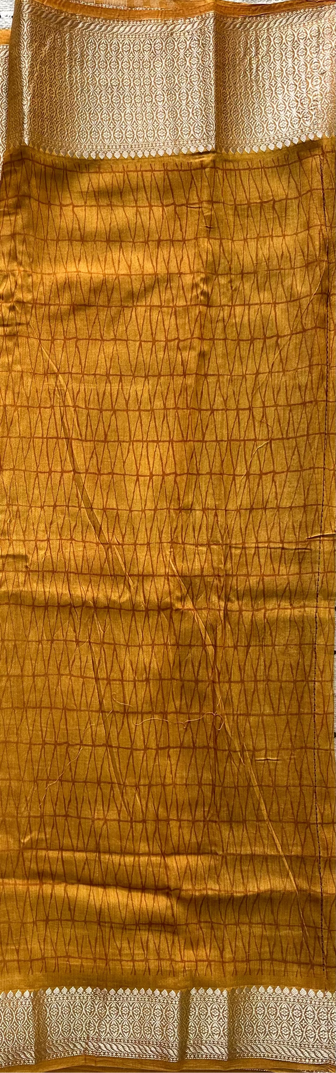 Golden Assam Silk Saree | Rose Floral Print & Gold Zari Border