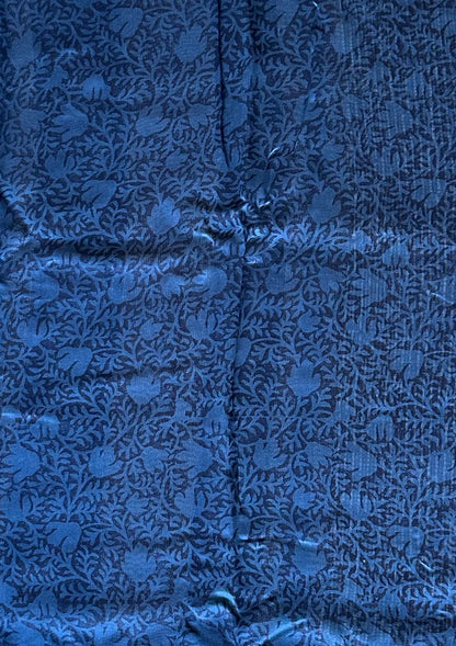 Indigo Blue Chanderi Block Printed Saree | Floral & Geometric Jaal