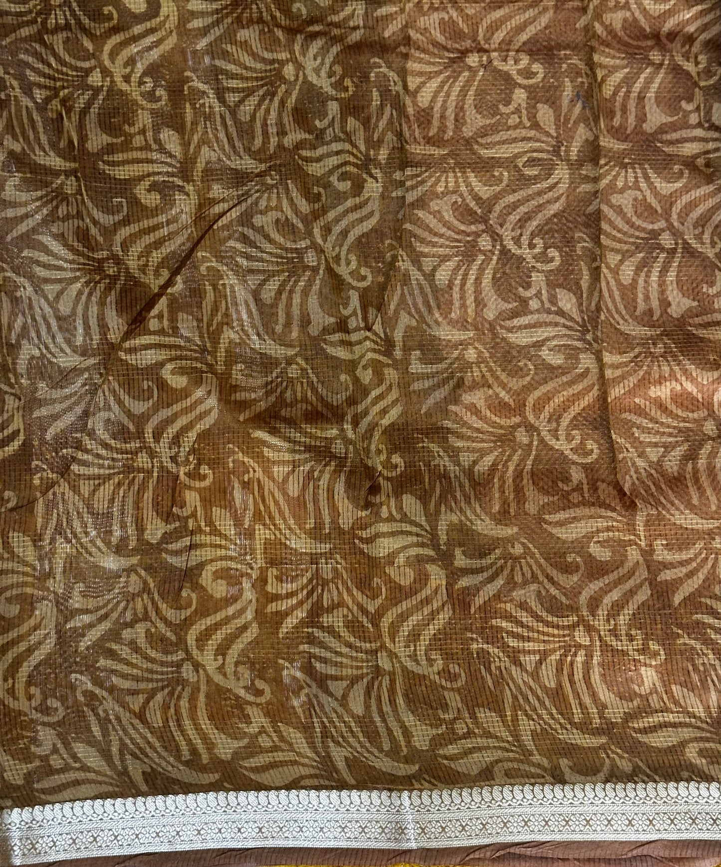 Red & Gold Chanderi Block Printed Saree | Pichwai Art