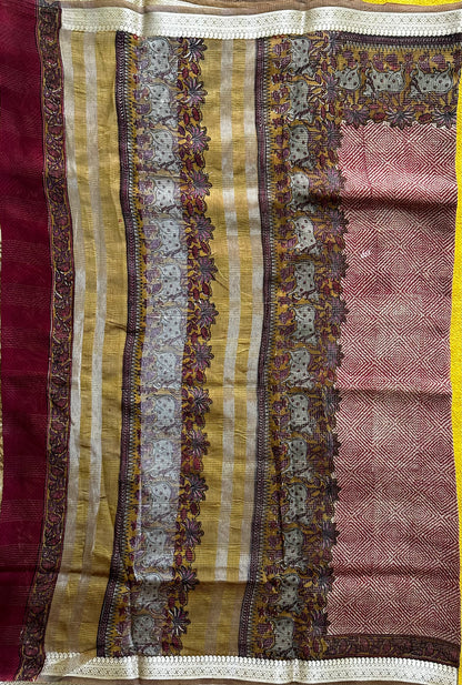 Red & Gold Chanderi Block Printed Saree | Pichwai Art