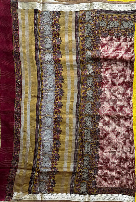 Red & Gold Chanderi Block Printed Saree | Pichwai Art
