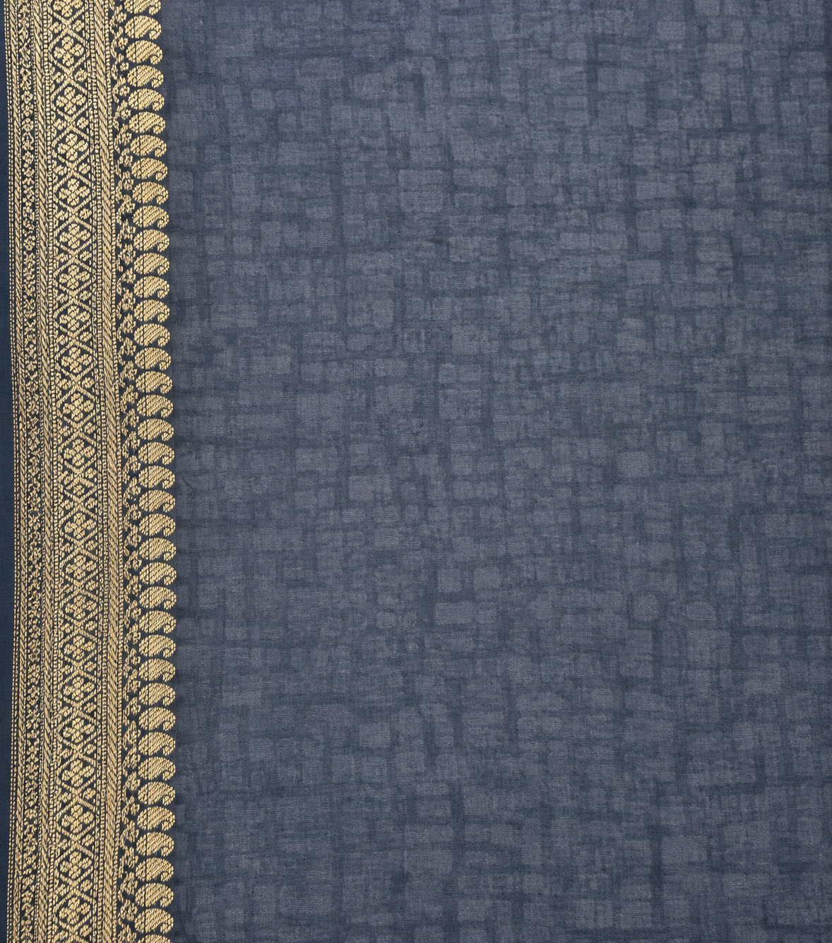Grey Blue Chanderi Block Printed Saree | Peacock Motif