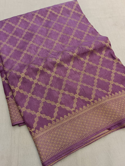 Purple-Geometric Pattern-Banaras Crepe Saree