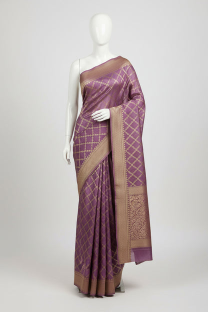 Purple-Geometric Pattern-Banaras Crepe Saree