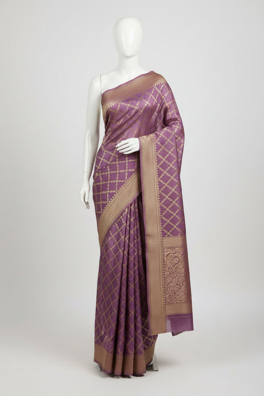 Purple-Geometric Pattern-Banaras Crepe Saree