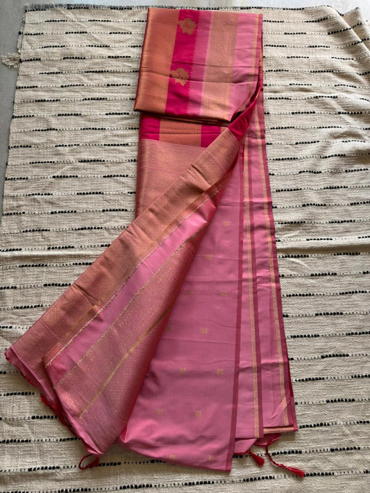 Hot Pink n Blush Rose-Banarasi Katan n Organza Silk Saree