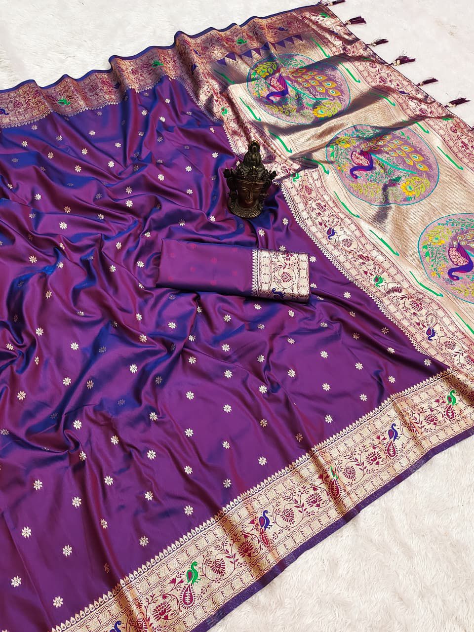 Royal Purple-Peacock Design-Banarasi Silk Saree