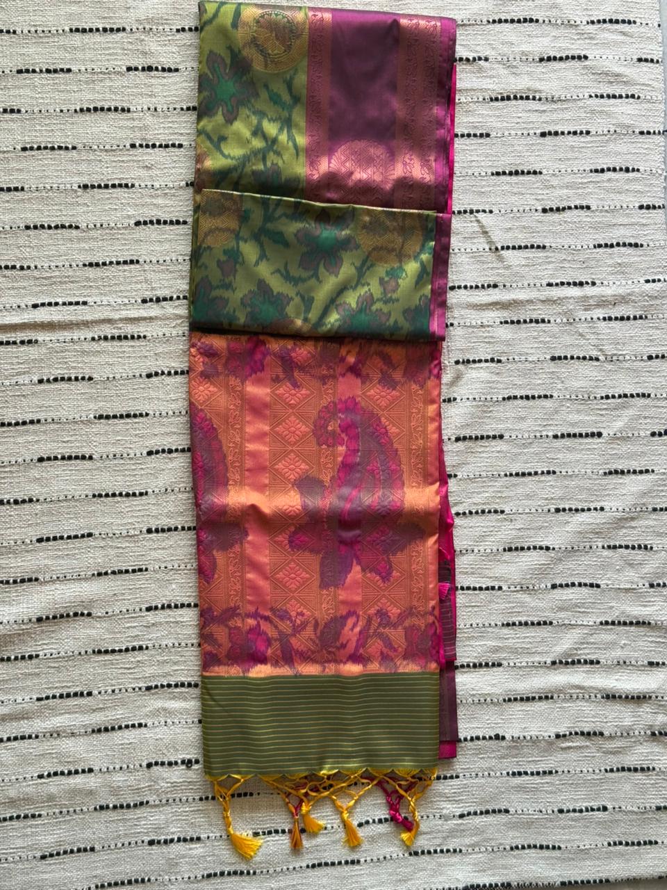 Green n Pink-Pochampalli Silk Saree